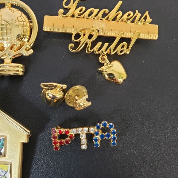 Lot of 6 Vintage Teacher School Brooches Pins Gold Tone PTA - Picture 2 of 5